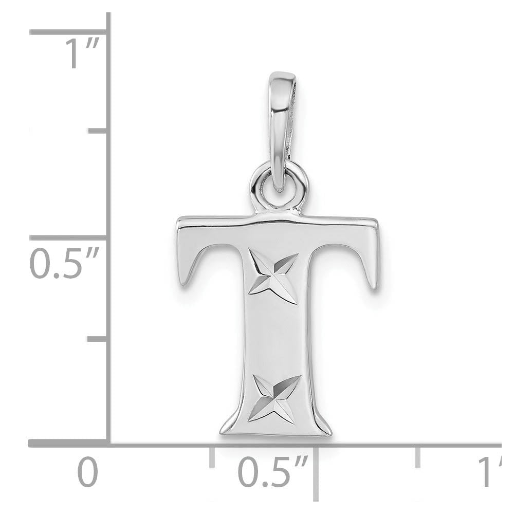 Alternate view of the Sterling Silver, Sabrina Collection, D/C Block Initial  T Pendant by The Black Bow Jewelry Co.