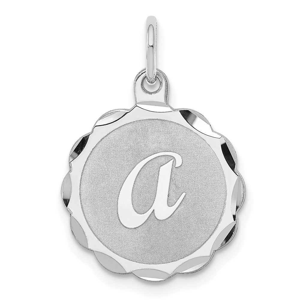 Sterling Silver, Sarah Collection 15mm Brocaded Disc Initial A Pendant, Item P10421-A by The Black Bow Jewelry Co.