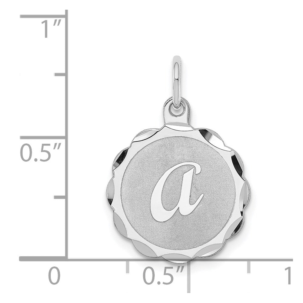 Alternate view of the Sterling Silver, Sarah Collection 15mm Brocaded Disc Initial A Pendant by The Black Bow Jewelry Co.
