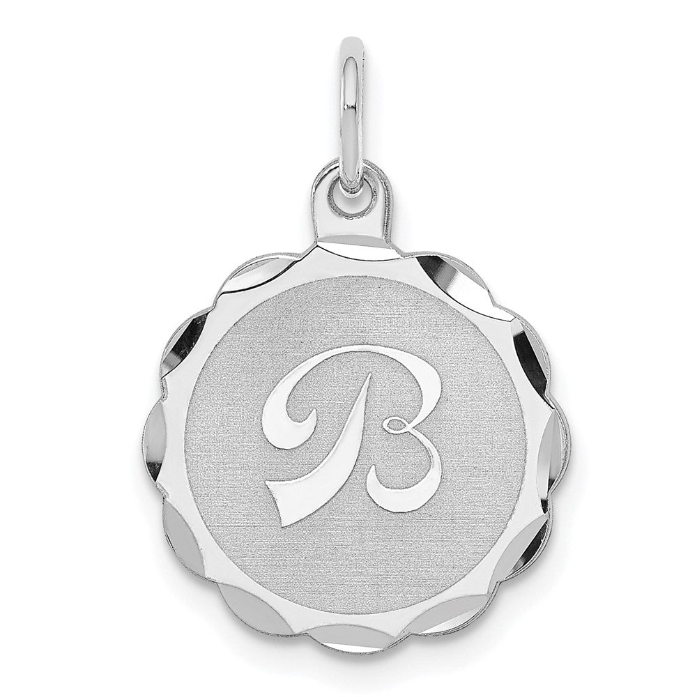 Sterling Silver, Sarah Collection 15mm Brocaded Disc Initial B Pendant, Item P10421-B by The Black Bow Jewelry Co.