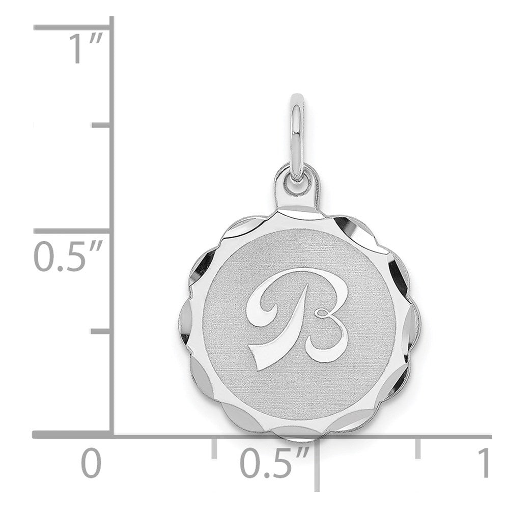 Alternate view of the Sterling Silver, Sarah Collection 15mm Brocaded Disc Initial B Pendant by The Black Bow Jewelry Co.