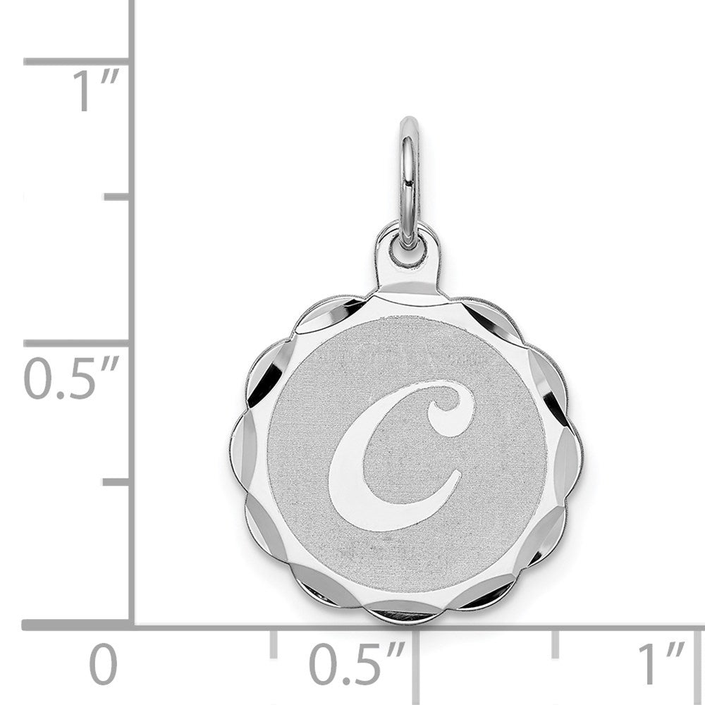 Alternate view of the Sterling Silver, Sarah Collection 15mm Brocaded Disc Initial C Pendant by The Black Bow Jewelry Co.