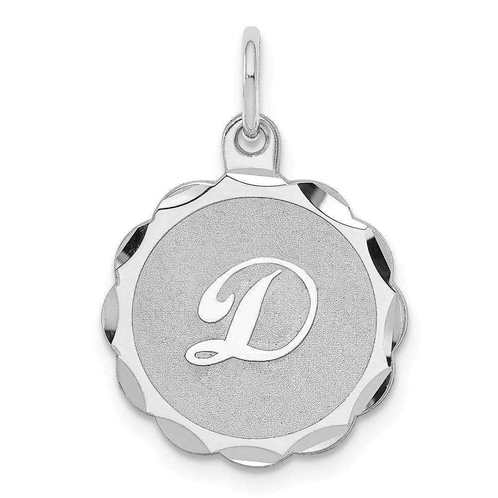 Sterling Silver, Sarah Collection 15mm Brocaded Disc Initial D Pendant, Item P10421-D by The Black Bow Jewelry Co.