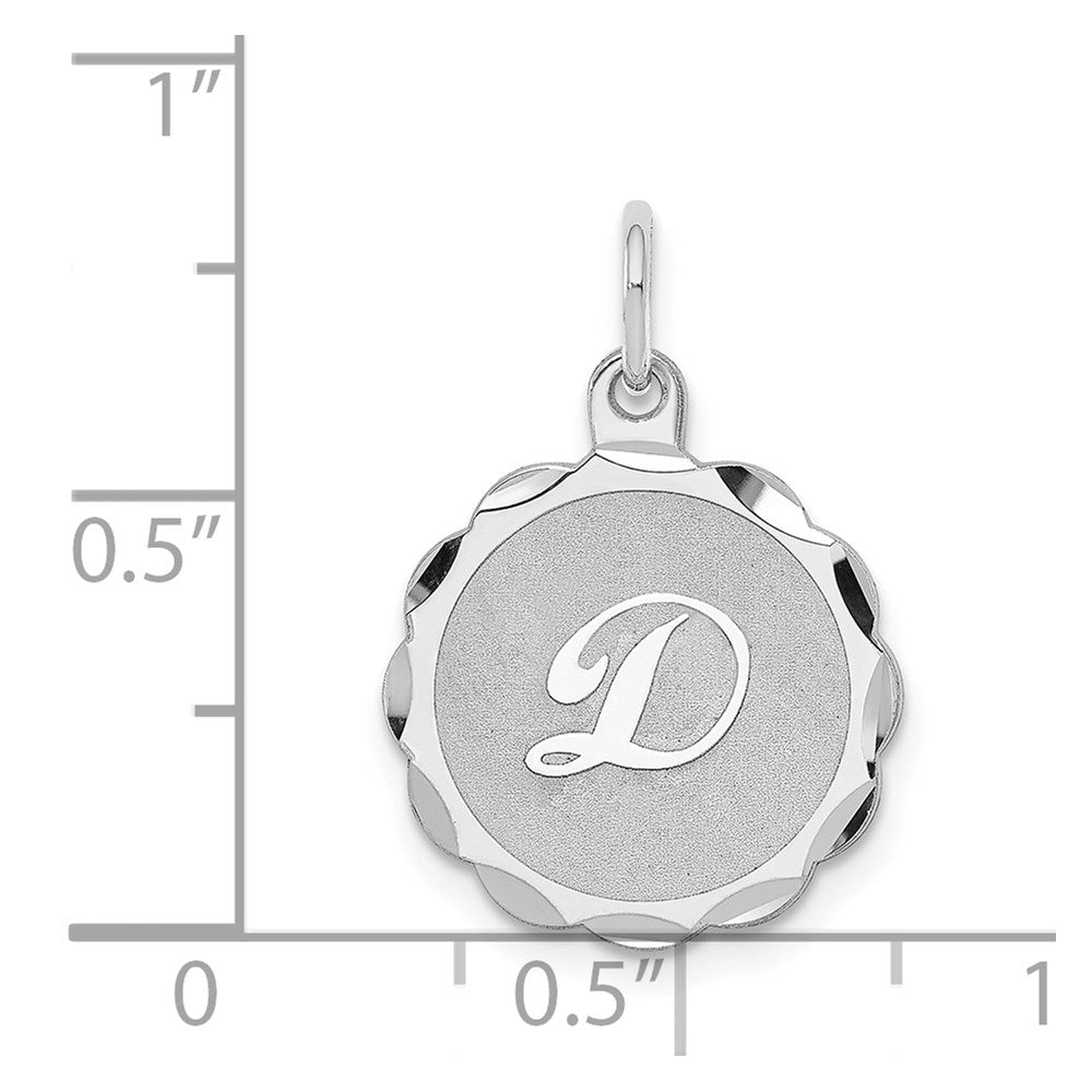 Alternate view of the Sterling Silver, Sarah Collection 15mm Brocaded Disc Initial D Pendant by The Black Bow Jewelry Co.