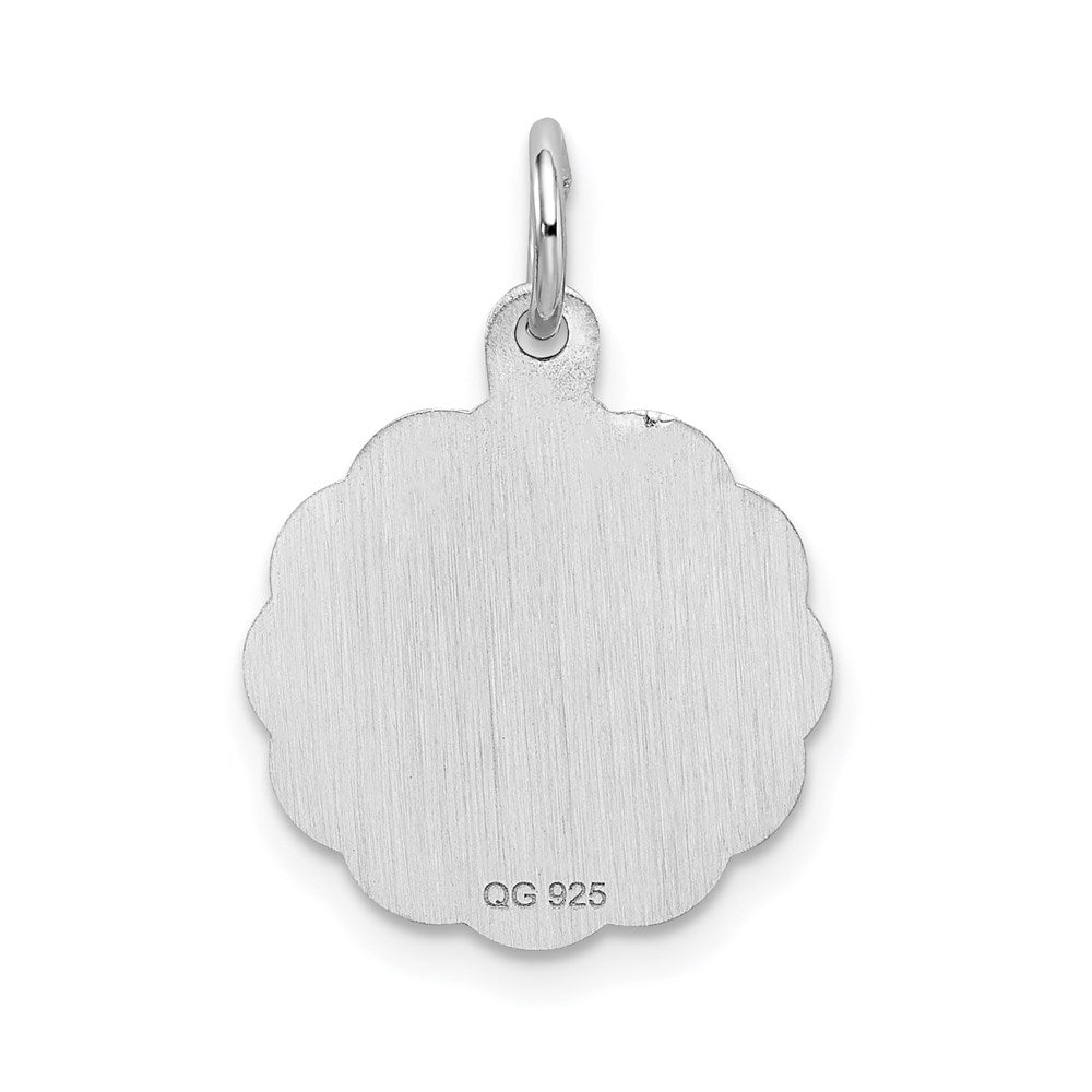 Alternate view of the Sterling Silver, Sarah Collection 15mm Brocaded Disc Initial G Pendant by The Black Bow Jewelry Co.
