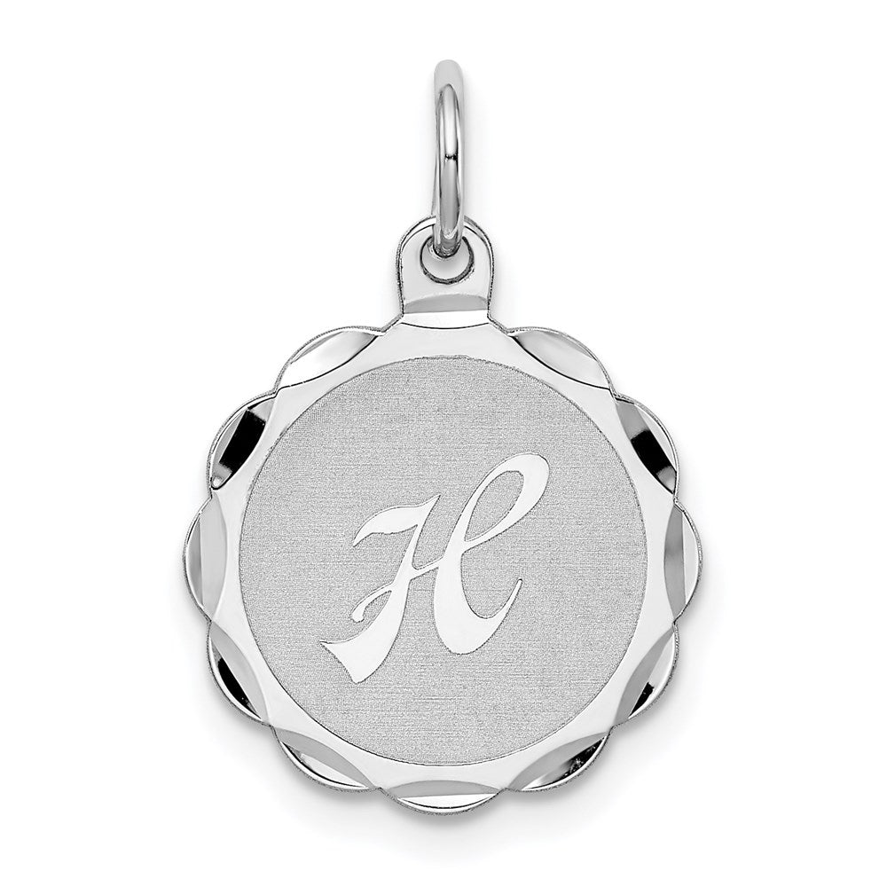 Sterling Silver, Sarah Collection 15mm Brocaded Disc Initial H Pendant, Item P10421-H by The Black Bow Jewelry Co.
