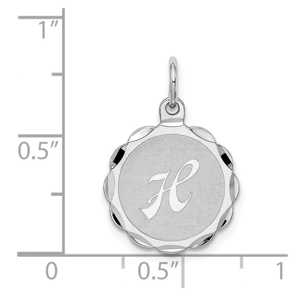 Alternate view of the Sterling Silver, Sarah Collection 15mm Brocaded Disc Initial H Pendant by The Black Bow Jewelry Co.