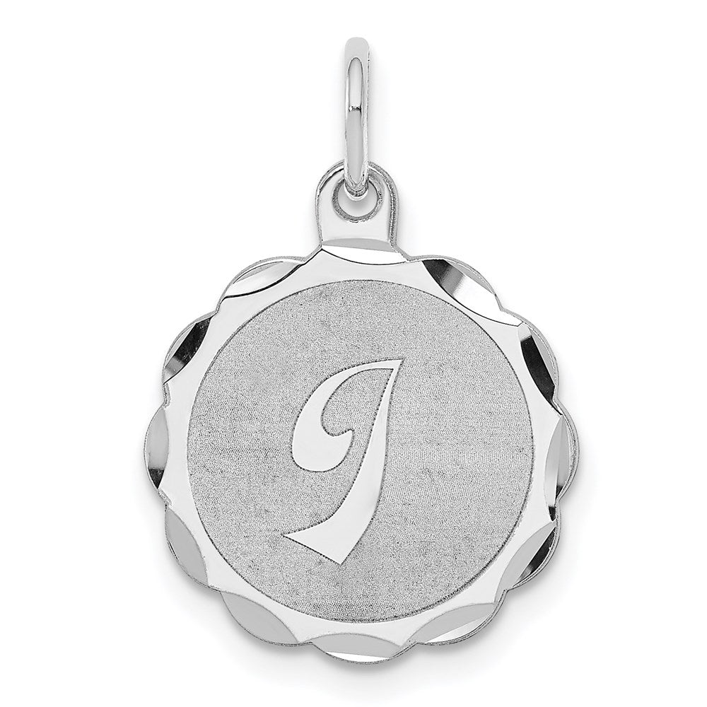 Sterling Silver, Sarah Collection 15mm Brocaded Disc Initial I Pendant, Item P10421-I by The Black Bow Jewelry Co.