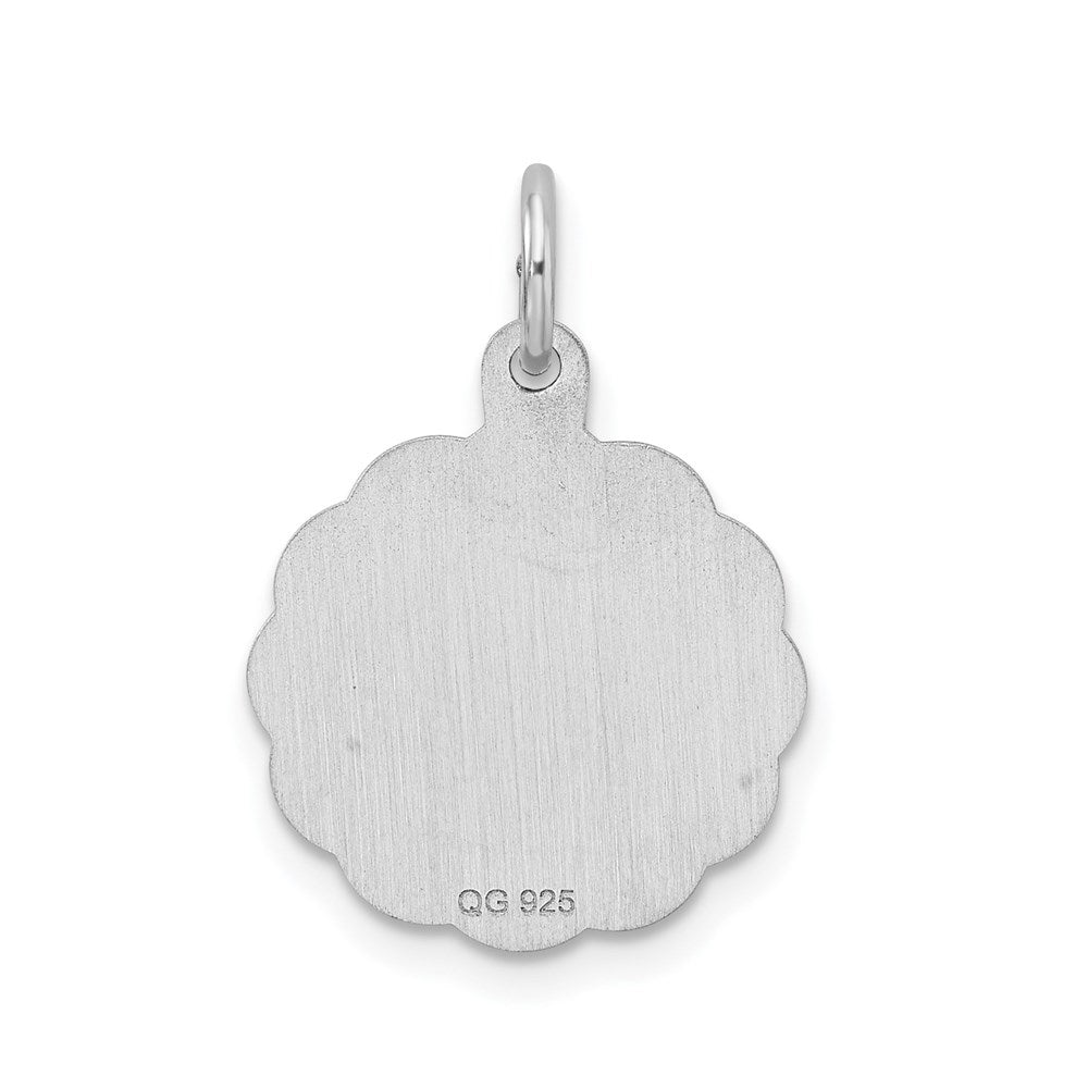Alternate view of the Sterling Silver, Sarah Collection 15mm Brocaded Disc Initial I Pendant by The Black Bow Jewelry Co.