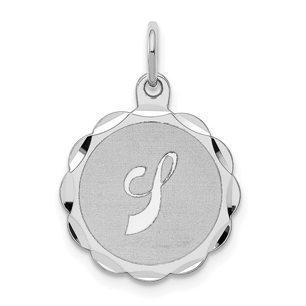Sterling Silver, Sarah Collection 15mm Brocaded Disc Initial J Pendant, Item P10421-J by The Black Bow Jewelry Co.