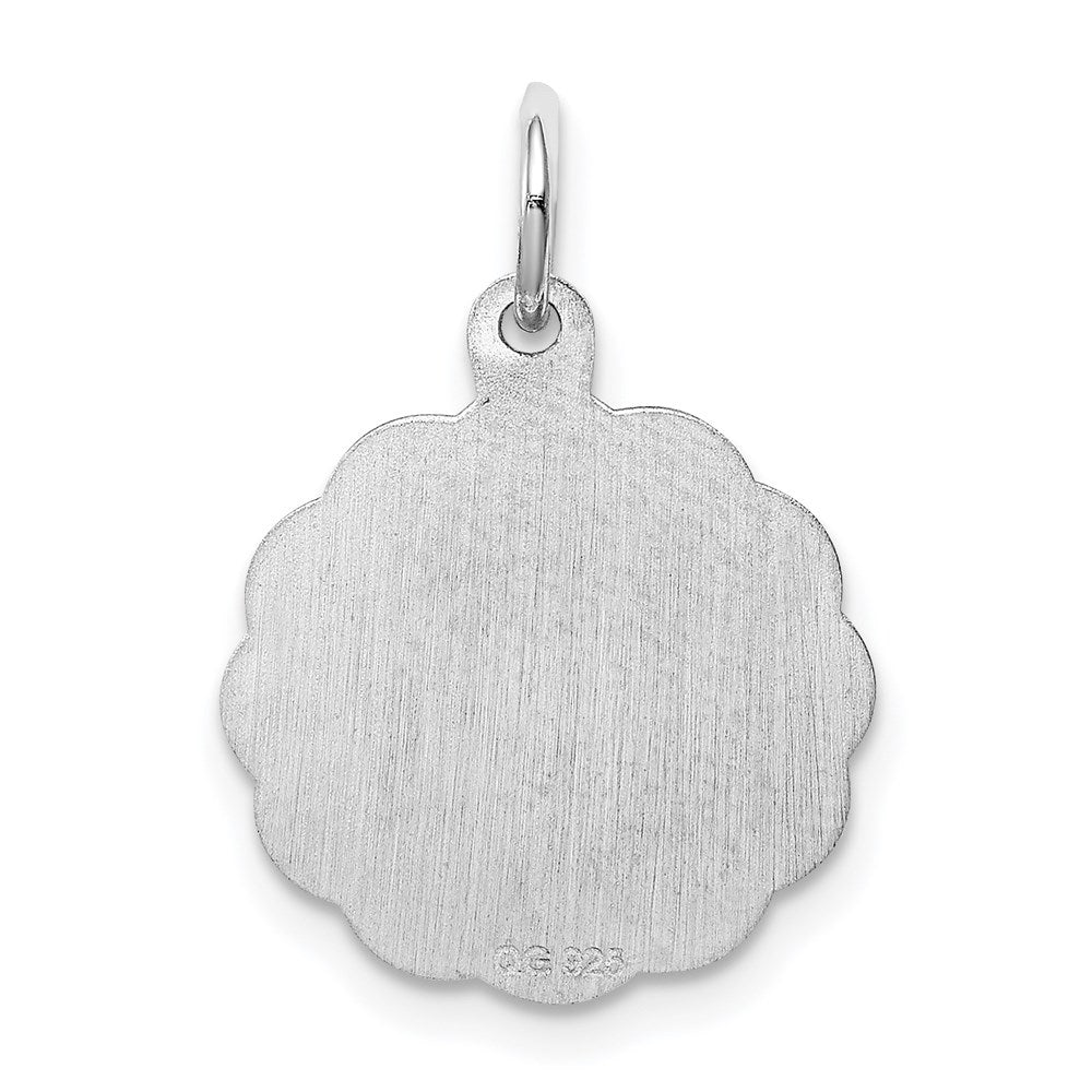 Alternate view of the Sterling Silver, Sarah Collection 15mm Brocaded Disc Initial J Pendant by The Black Bow Jewelry Co.