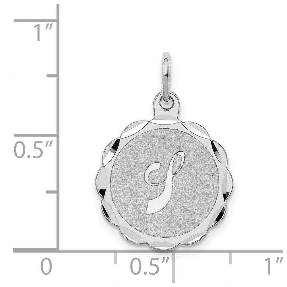 Alternate view of the Sterling Silver, Sarah Collection 15mm Brocaded Disc Initial J Pendant by The Black Bow Jewelry Co.