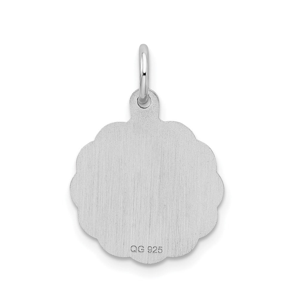 Alternate view of the Sterling Silver, Sarah Collection 15mm Brocaded Disc Initial L Pendant by The Black Bow Jewelry Co.