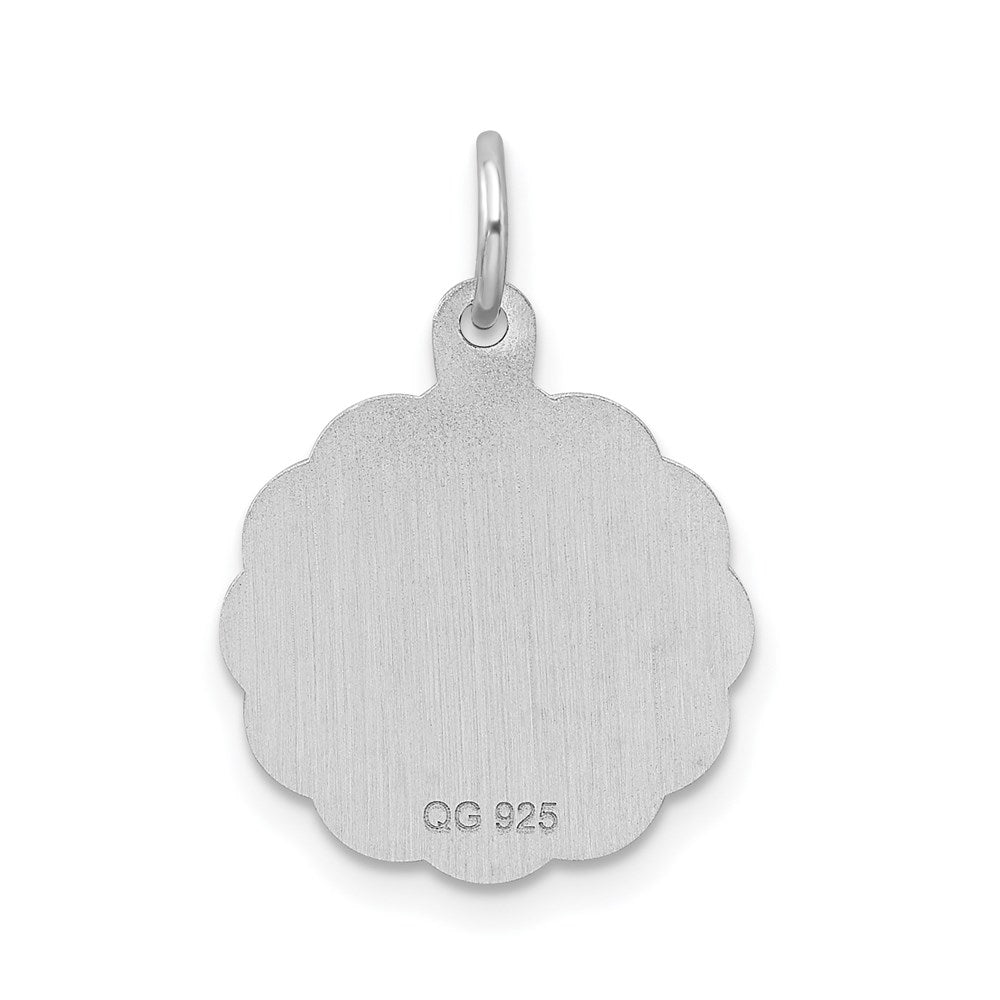 Alternate view of the Sterling Silver, Sarah Collection 15mm Brocaded Disc Initial P Pendant by The Black Bow Jewelry Co.