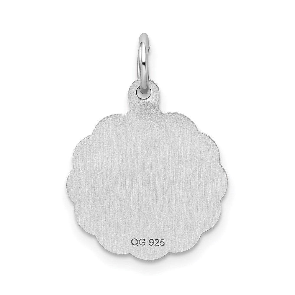 Alternate view of the Sterling Silver, Sarah Collection 15mm Brocaded Disc Initial R Pendant by The Black Bow Jewelry Co.