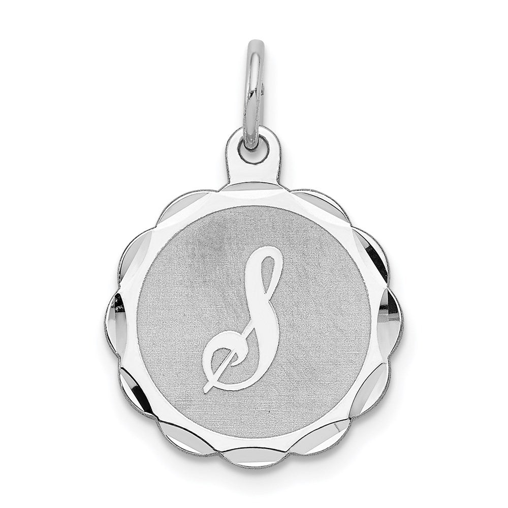 Sterling Silver, Sarah Collection 15mm Brocaded Disc Initial S Pendant, Item P10421-S by The Black Bow Jewelry Co.