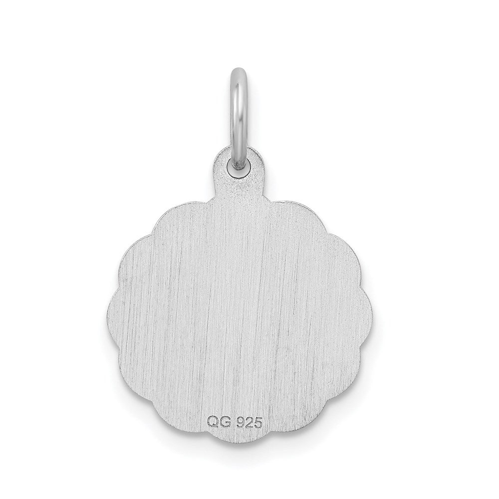 Alternate view of the Sterling Silver, Sarah Collection 15mm Brocaded Disc Initial S Pendant by The Black Bow Jewelry Co.