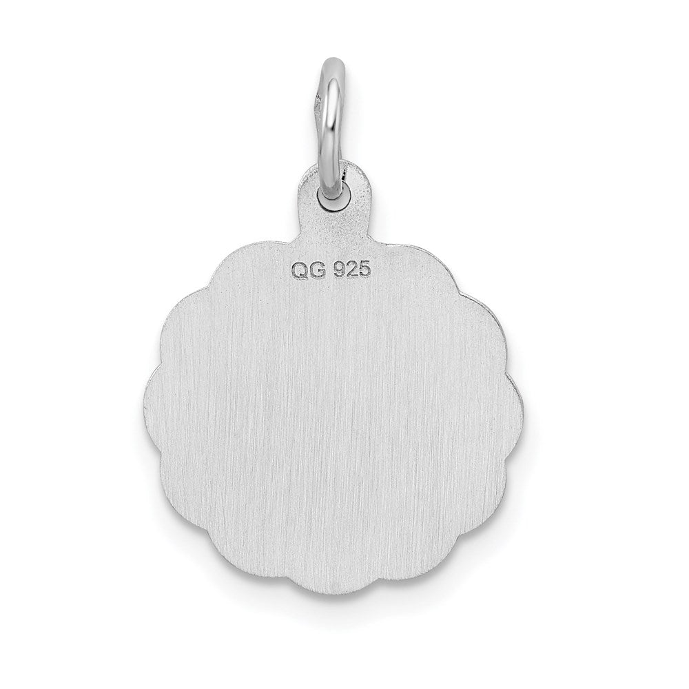 Alternate view of the Sterling Silver, Sarah Collection 15mm Brocaded Disc Initial T Pendant by The Black Bow Jewelry Co.