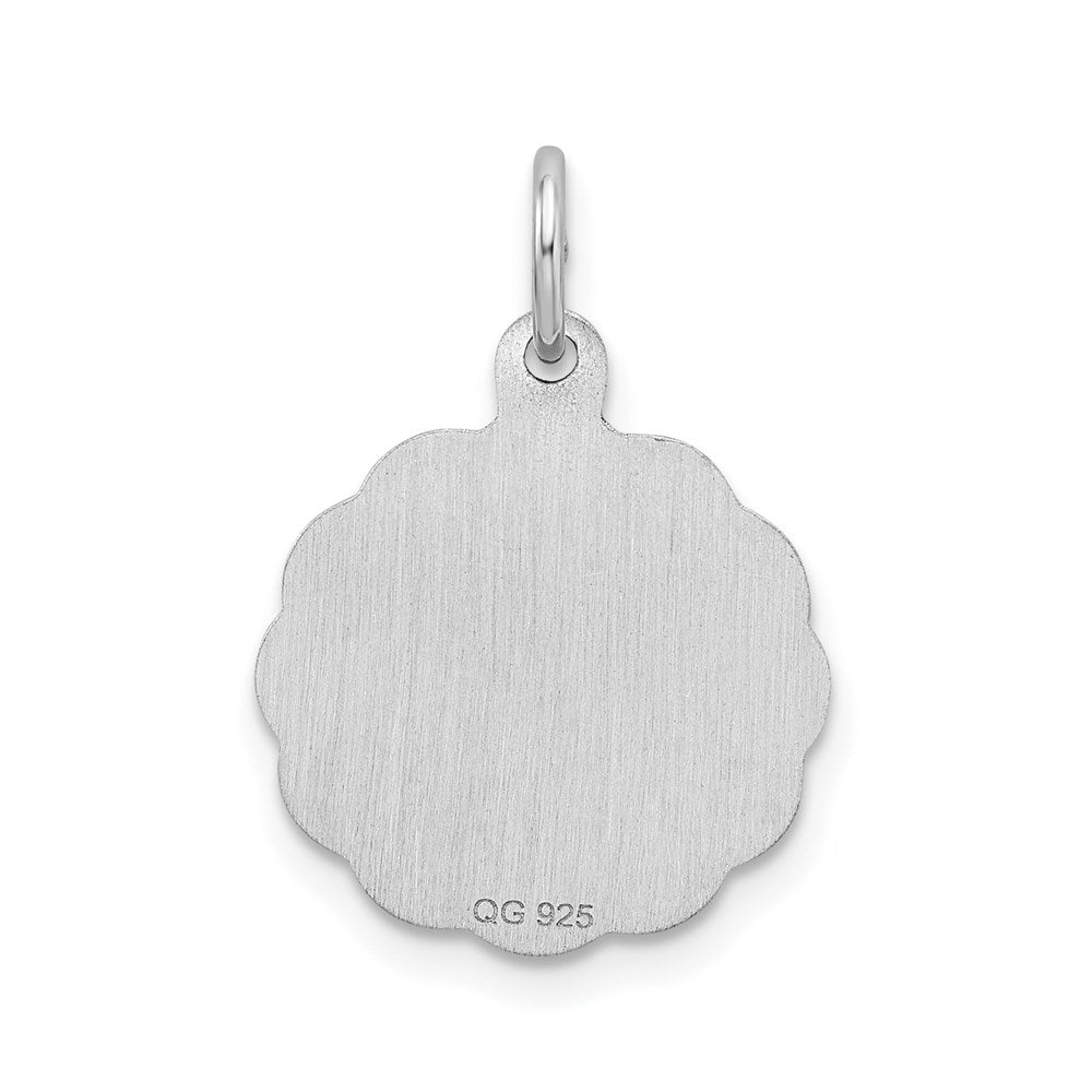 Alternate view of the Sterling Silver, Sarah Collection 15mm Brocaded Disc Initial V Pendant by The Black Bow Jewelry Co.