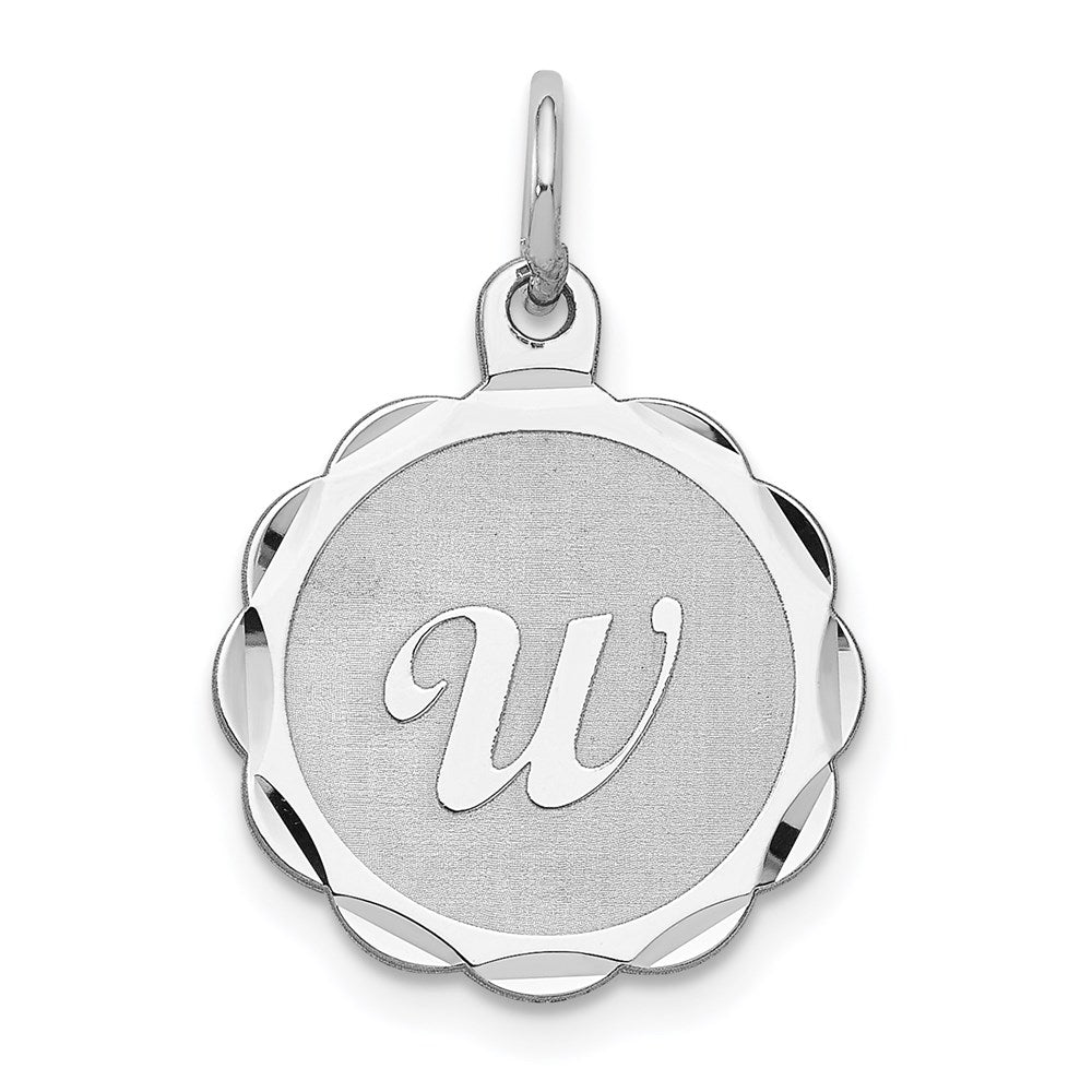 Sterling Silver, Sarah Collection 15mm Brocaded Disc Initial W Pendant, Item P10421-W by The Black Bow Jewelry Co.