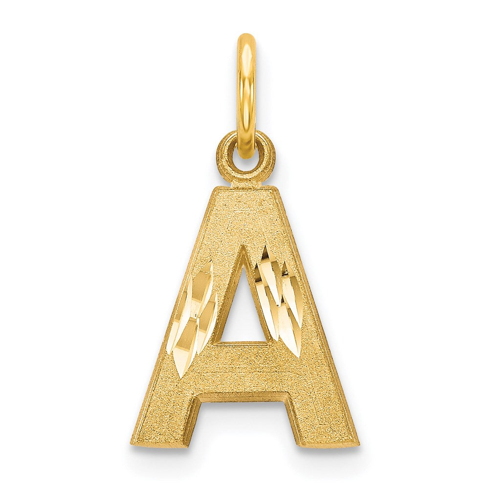 14k Yellow Gold, Julia Collection, Small Satin Block Initial A Pendant, Item P10422-A by The Black Bow Jewelry Co.