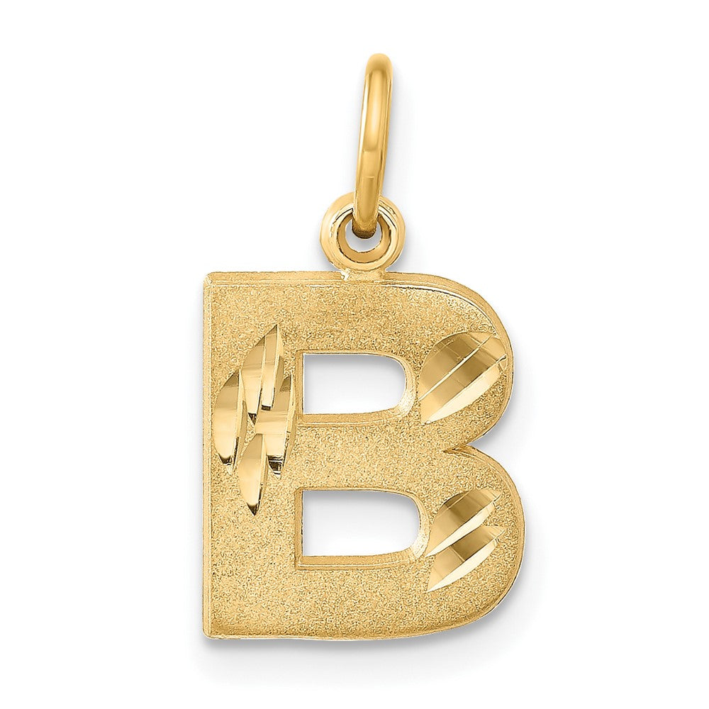 14k Yellow Gold, Julia Collection, Small Satin Block Initial B Pendant, Item P10422-B by The Black Bow Jewelry Co.
