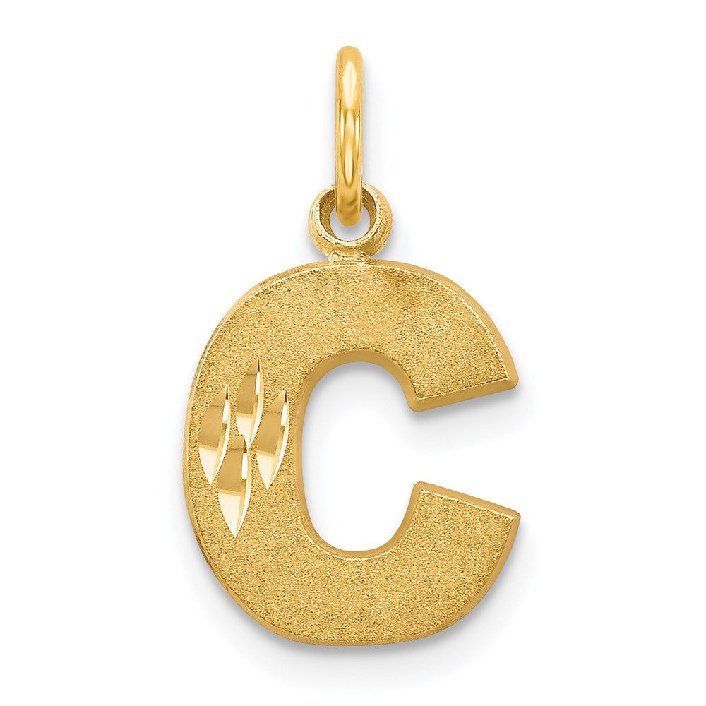 14k Yellow Gold, Julia Collection, Small Satin Block Initial C Pendant, Item P10422-C by The Black Bow Jewelry Co.