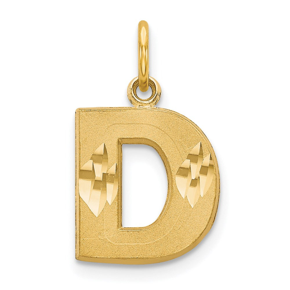 14k Yellow Gold, Julia Collection, Small Satin Block Initial D Pendant, Item P10422-D by The Black Bow Jewelry Co.