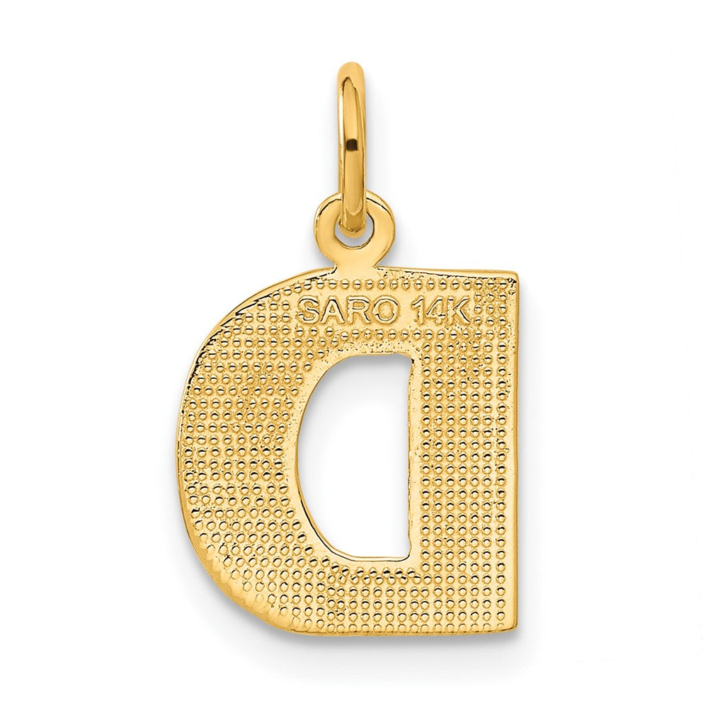 Alternate view of the 14k Yellow Gold, Julia Collection, Small Satin Block Initial D Pendant by The Black Bow Jewelry Co.