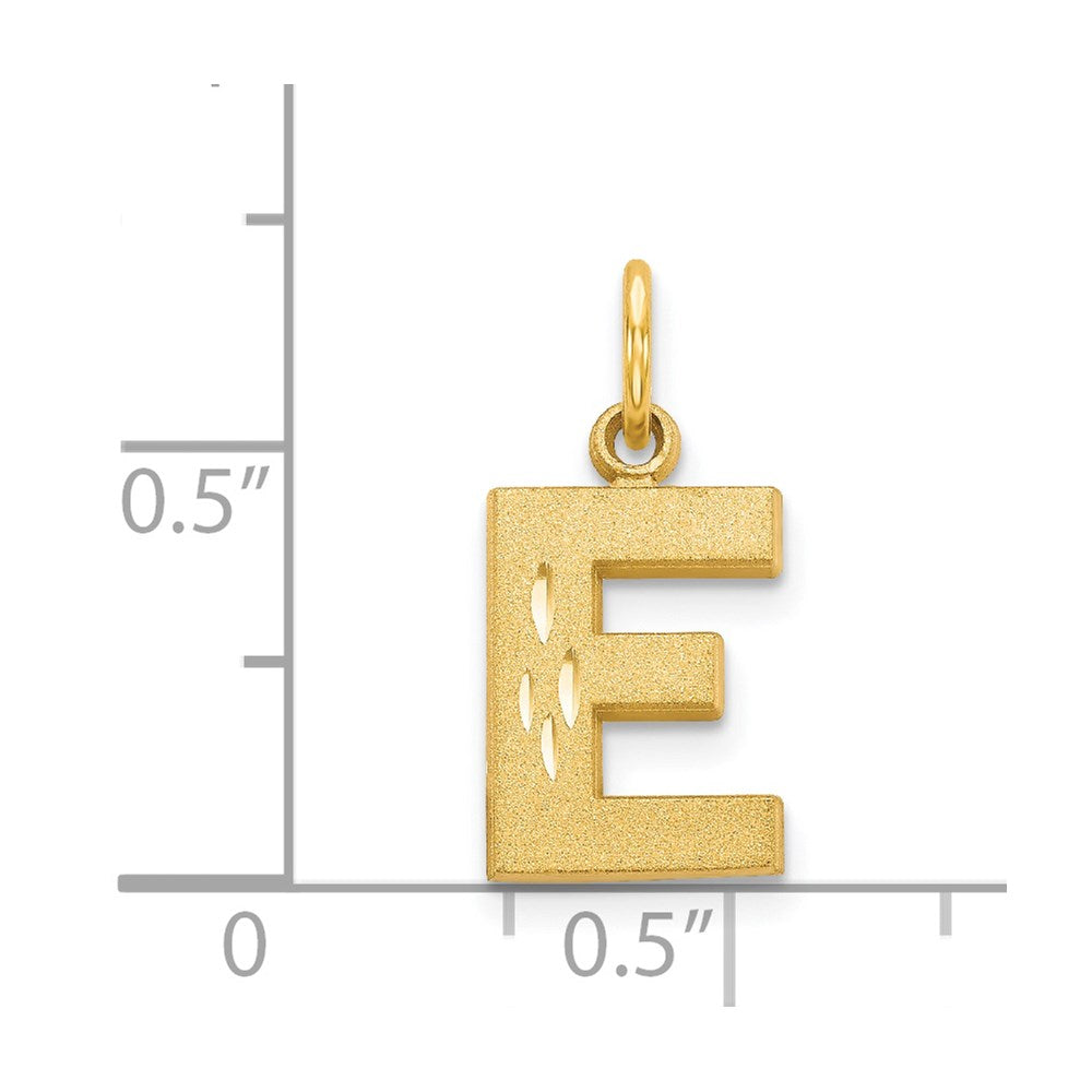 Alternate view of the 14k Yellow Gold, Julia Collection, Small Satin Block Initial E Pendant by The Black Bow Jewelry Co.