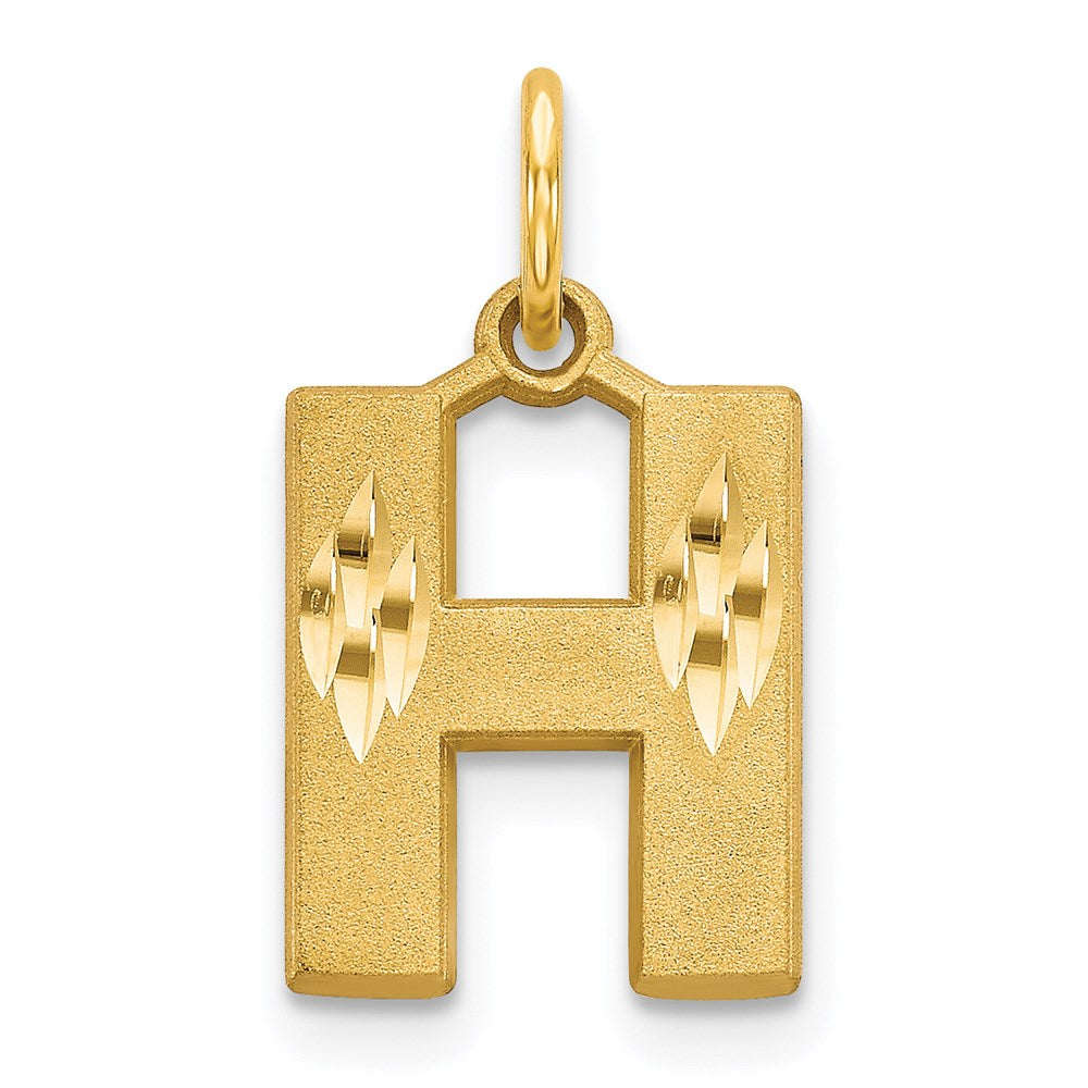 14k Yellow Gold, Julia Collection, Small Satin Block Initial H Pendant, Item P10422-H by The Black Bow Jewelry Co.