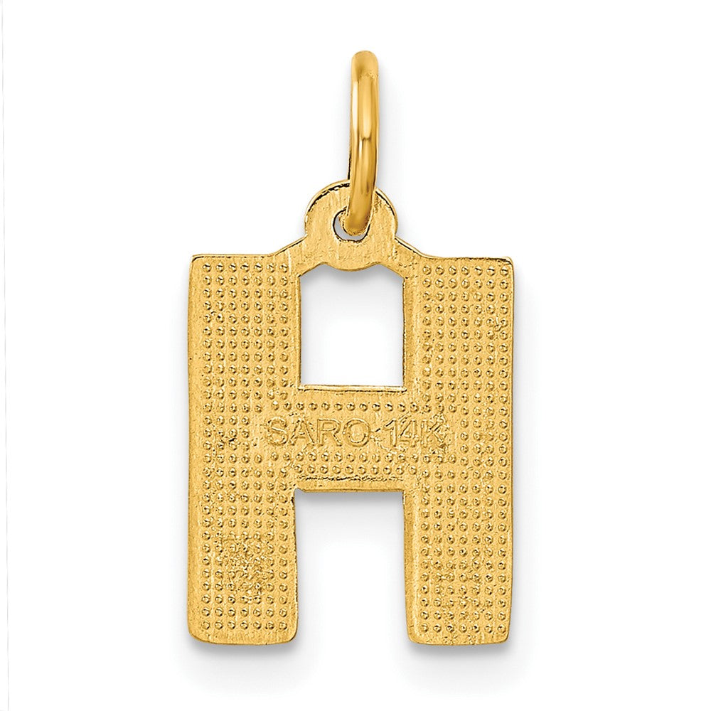 Alternate view of the 14k Yellow Gold, Julia Collection, Small Satin Block Initial H Pendant by The Black Bow Jewelry Co.