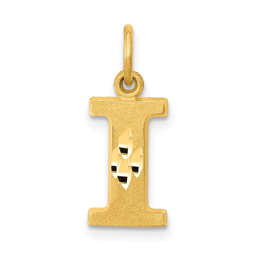 14k Yellow Gold, Julia Collection, Small Satin Block Initial I Pendant, Item P10422-I by The Black Bow Jewelry Co.