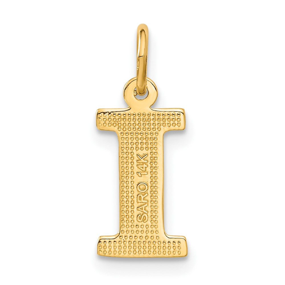 Alternate view of the 14k Yellow Gold, Julia Collection, Small Satin Block Initial I Pendant by The Black Bow Jewelry Co.