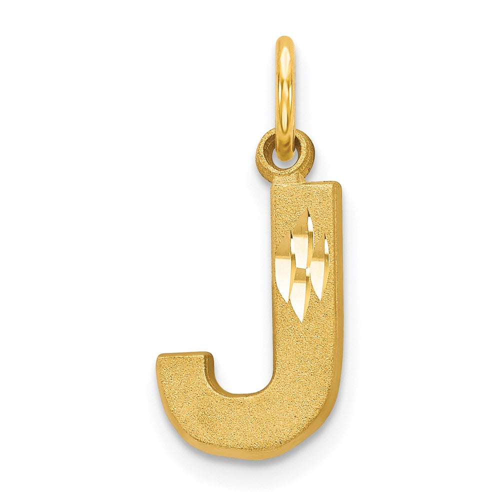 14k Yellow Gold, Julia Collection, Small Satin Block Initial J Pendant, Item P10422-J by The Black Bow Jewelry Co.