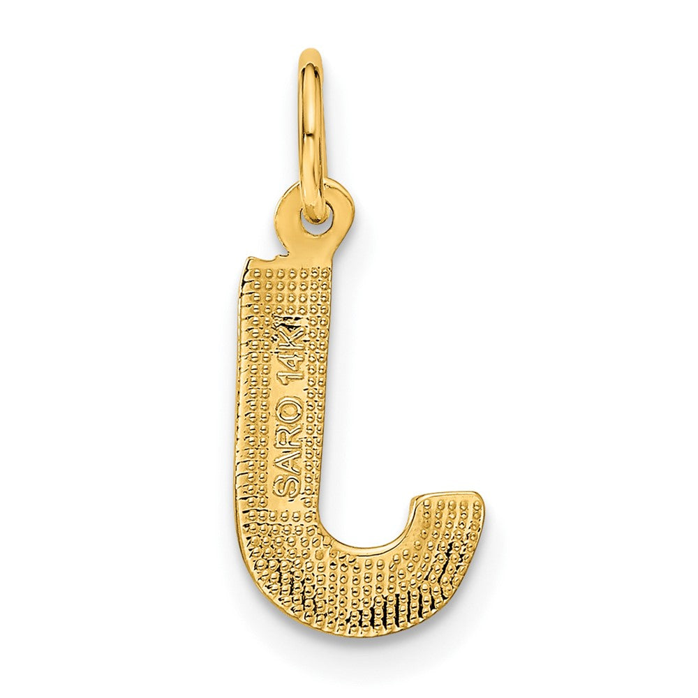Alternate view of the 14k Yellow Gold, Julia Collection, Small Satin Block Initial J Pendant by The Black Bow Jewelry Co.