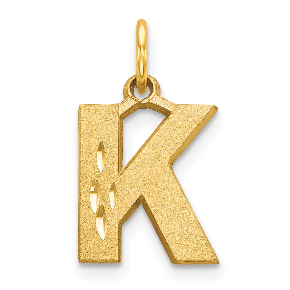 14k Yellow Gold, Julia Collection, Small Satin Block Initial K Pendant, Item P10422-K by The Black Bow Jewelry Co.