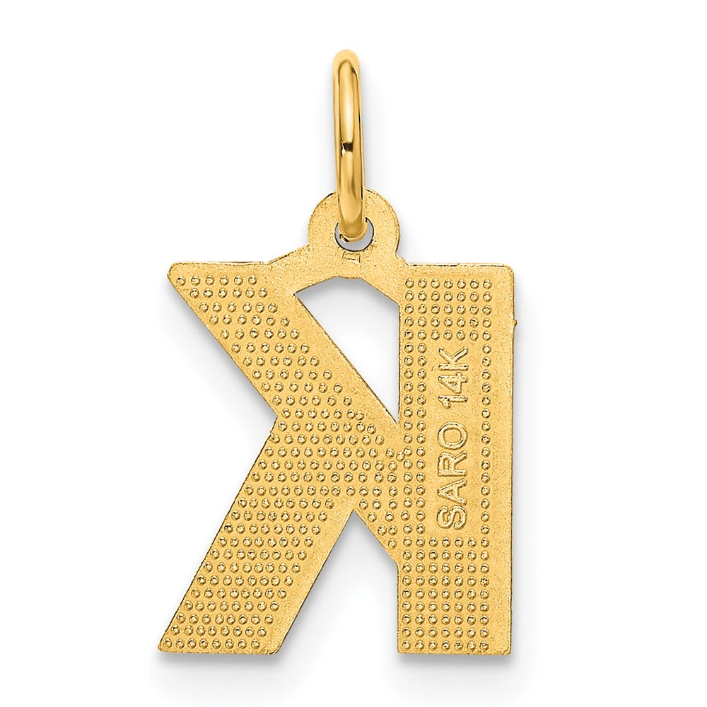 Alternate view of the 14k Yellow Gold, Julia Collection, Small Satin Block Initial K Pendant by The Black Bow Jewelry Co.