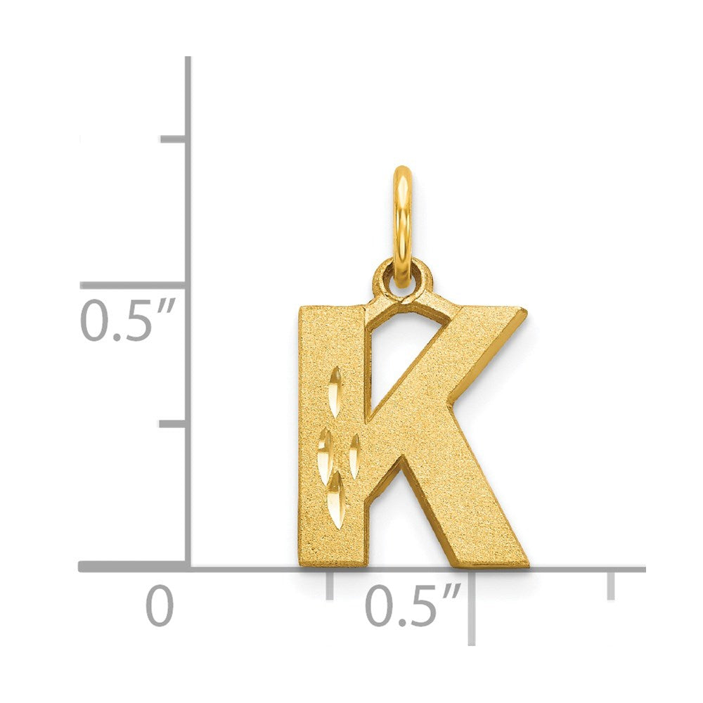 Alternate view of the 14k Yellow Gold, Julia Collection, Small Satin Block Initial K Pendant by The Black Bow Jewelry Co.