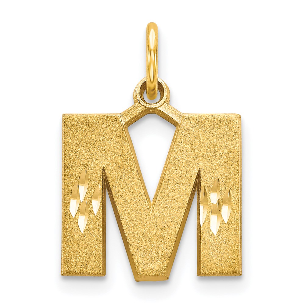 14k Yellow Gold, Julia Collection, Small Satin Block Initial M Pendant, Item P10422-M by The Black Bow Jewelry Co.