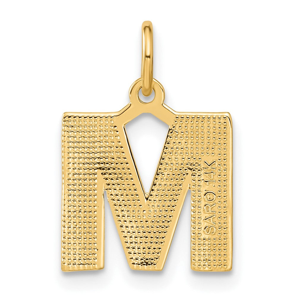 Alternate view of the 14k Yellow Gold, Julia Collection, Small Satin Block Initial M Pendant by The Black Bow Jewelry Co.