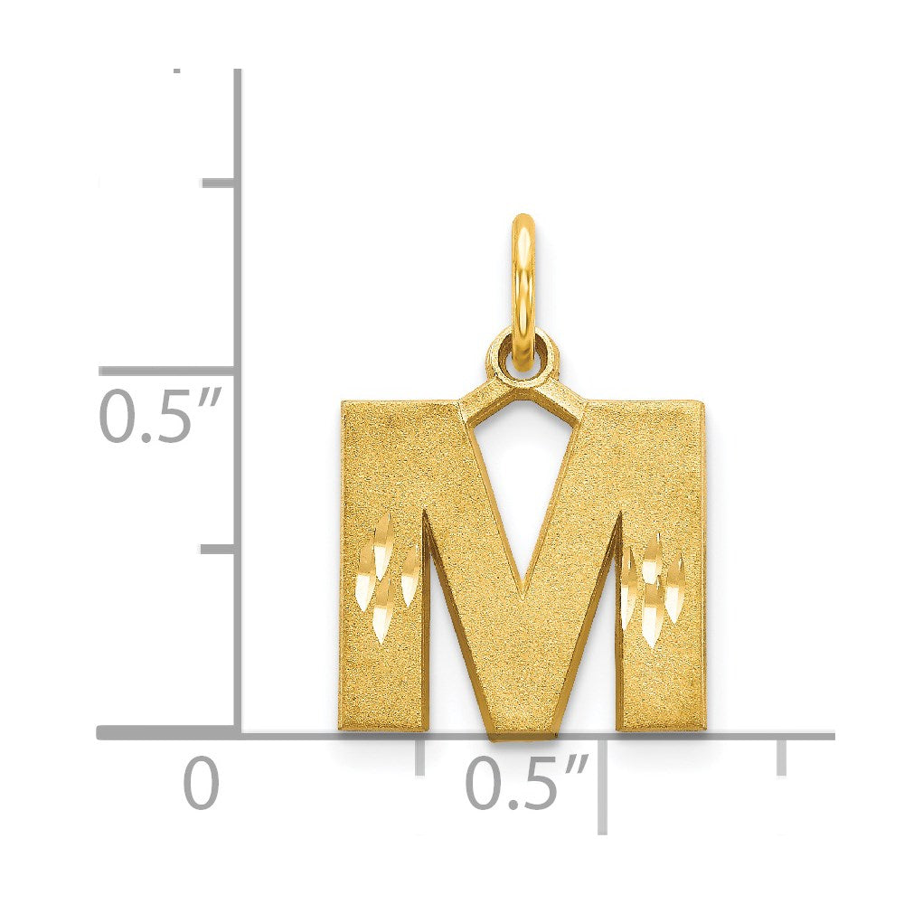 Alternate view of the 14k Yellow Gold, Julia Collection, Small Satin Block Initial M Pendant by The Black Bow Jewelry Co.