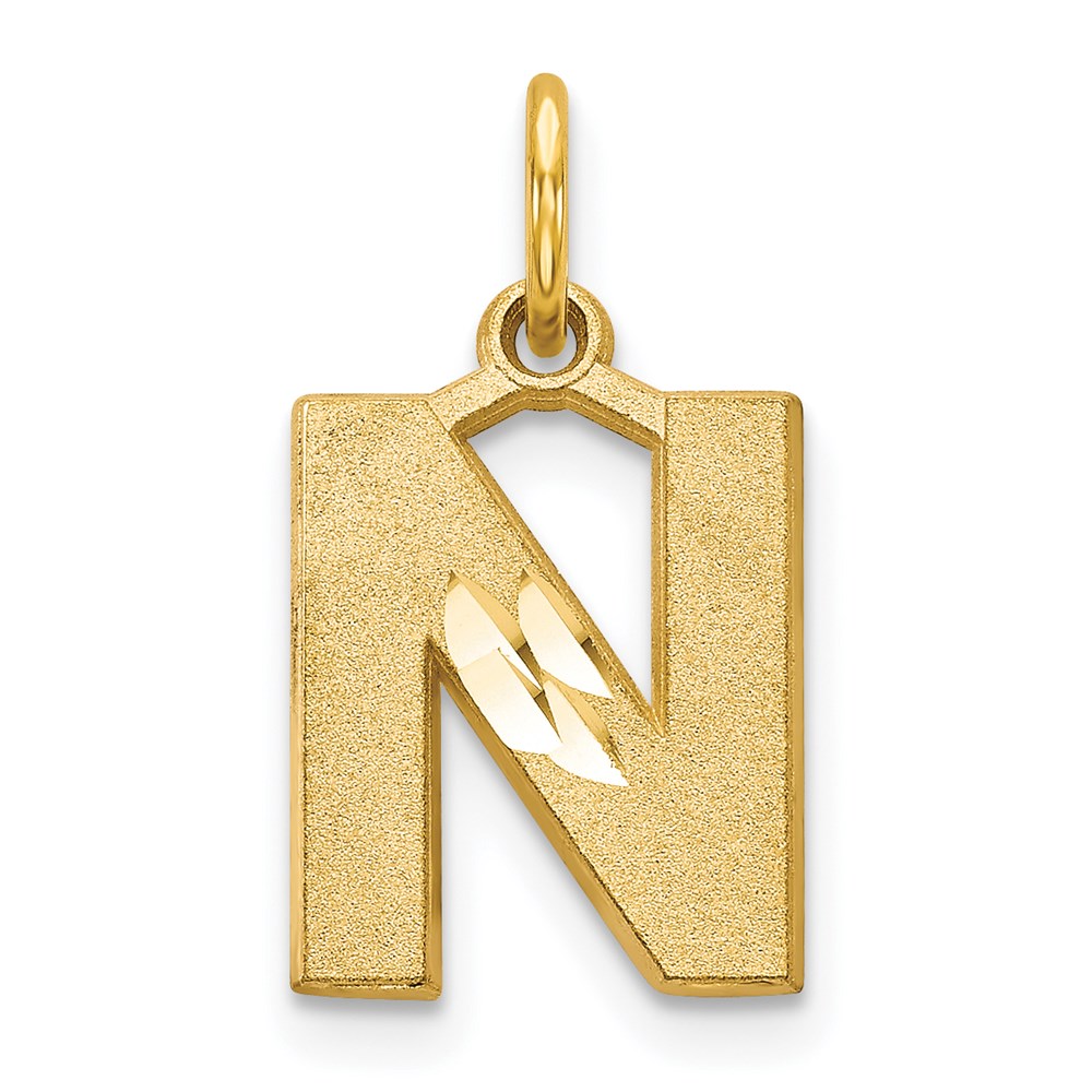 14k Yellow Gold, Julia Collection, Small Satin Block Initial N Pendant, Item P10422-N by The Black Bow Jewelry Co.