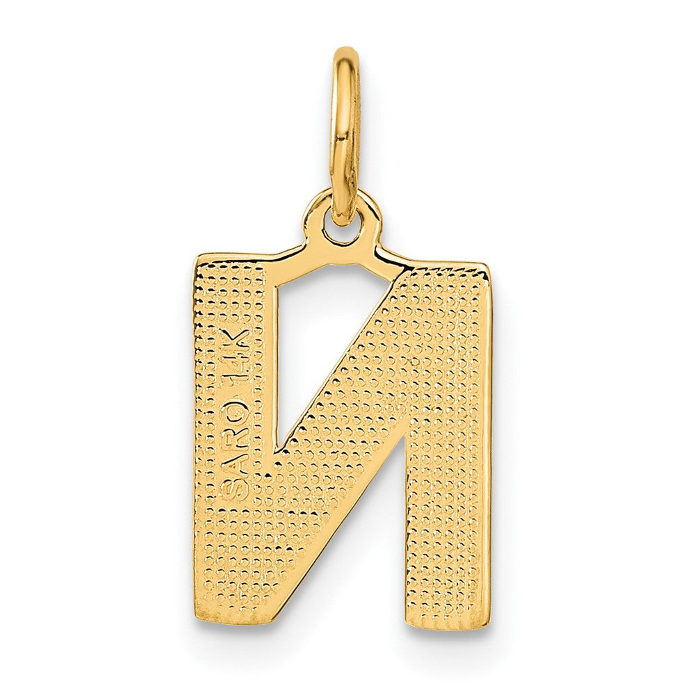 Alternate view of the 14k Yellow Gold, Julia Collection, Small Satin Block Initial N Pendant by The Black Bow Jewelry Co.