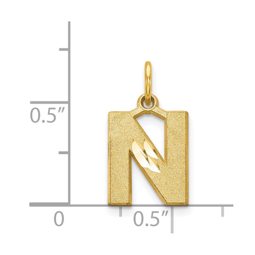 Alternate view of the 14k Yellow Gold, Julia Collection, Small Satin Block Initial N Pendant by The Black Bow Jewelry Co.