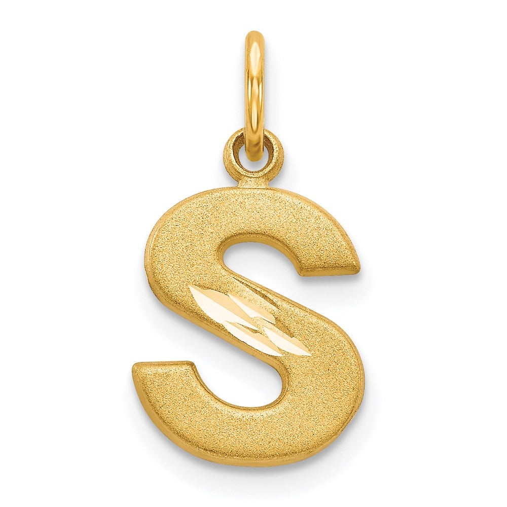 14k Yellow Gold, Julia Collection, Small Satin Block Initial S Pendant, Item P10422-S by The Black Bow Jewelry Co.