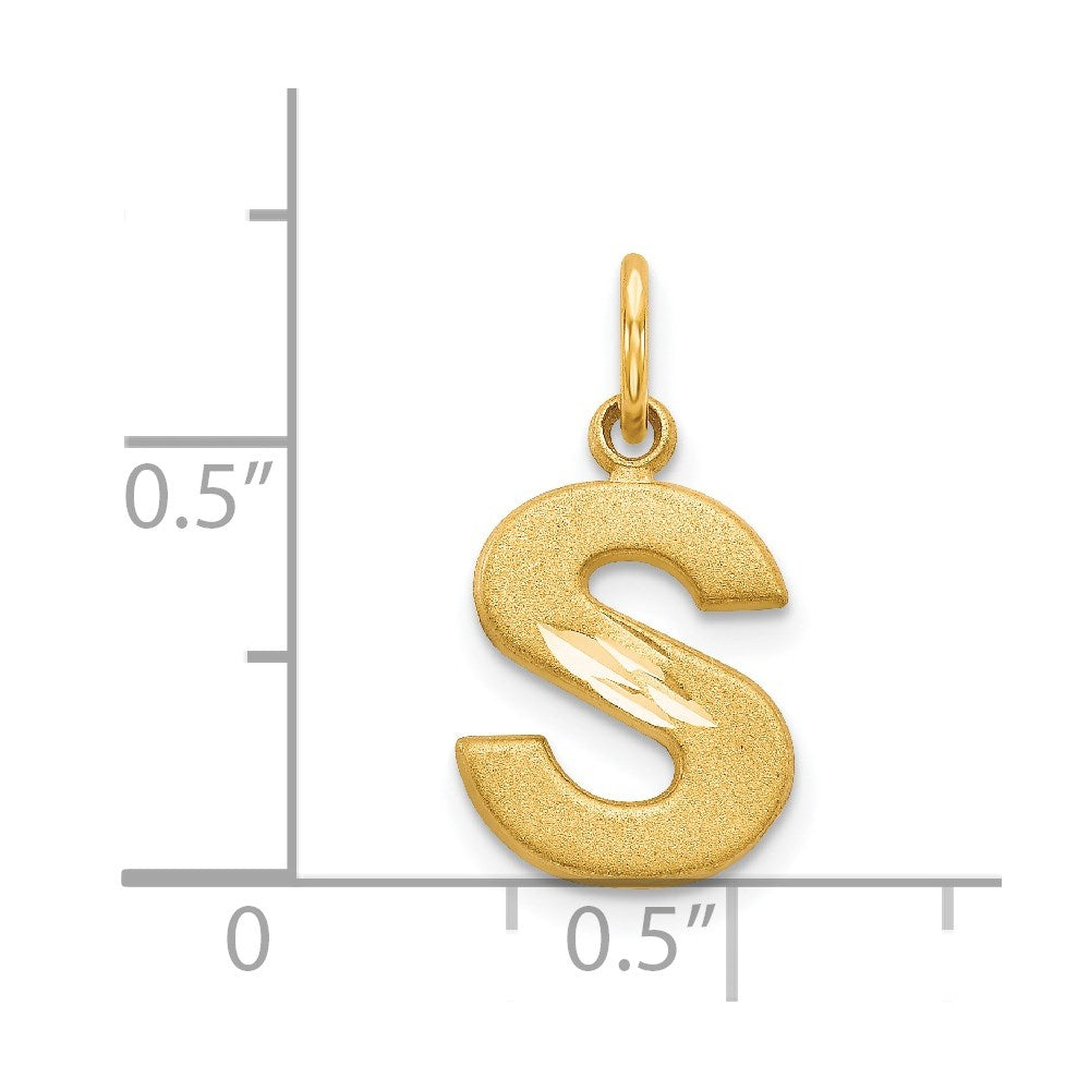 Alternate view of the 14k Yellow Gold, Julia Collection, Small Satin Block Initial S Pendant by The Black Bow Jewelry Co.