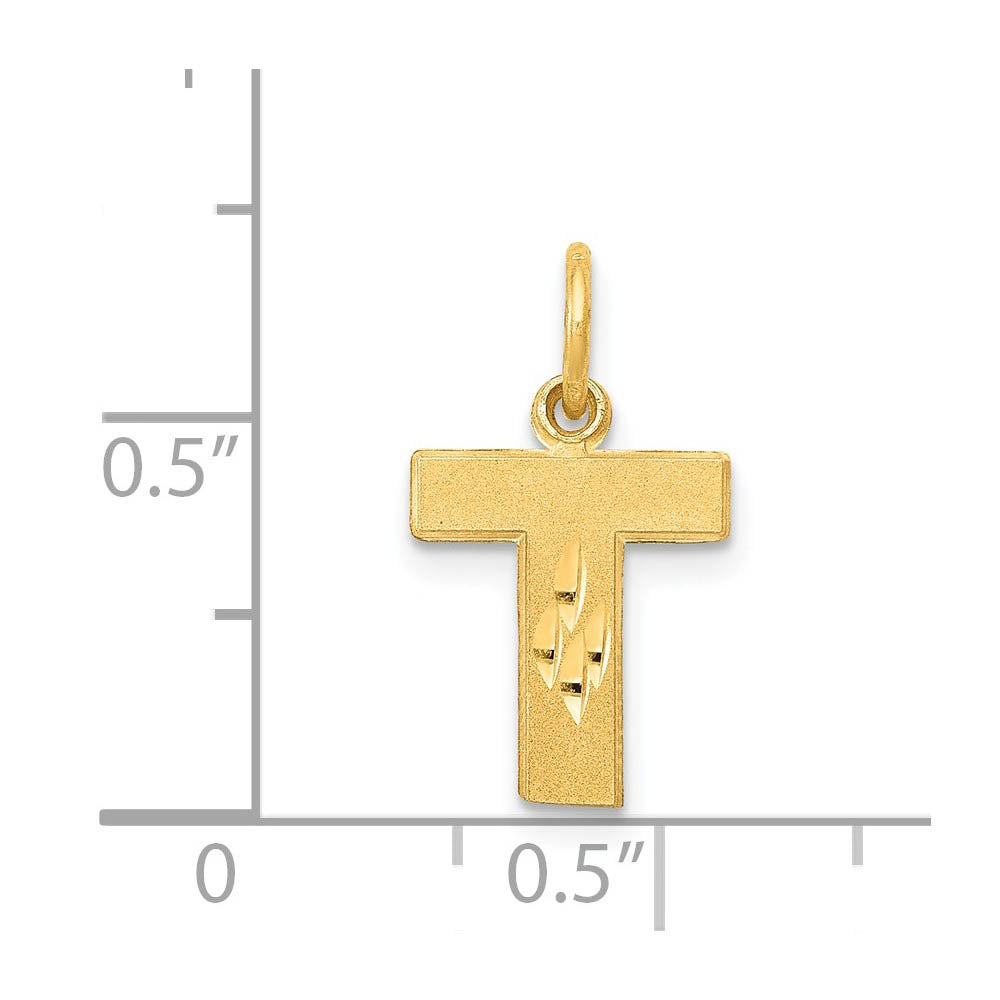 Alternate view of the 14k Yellow Gold, Julia Collection, Small Satin Block Initial T Pendant by The Black Bow Jewelry Co.