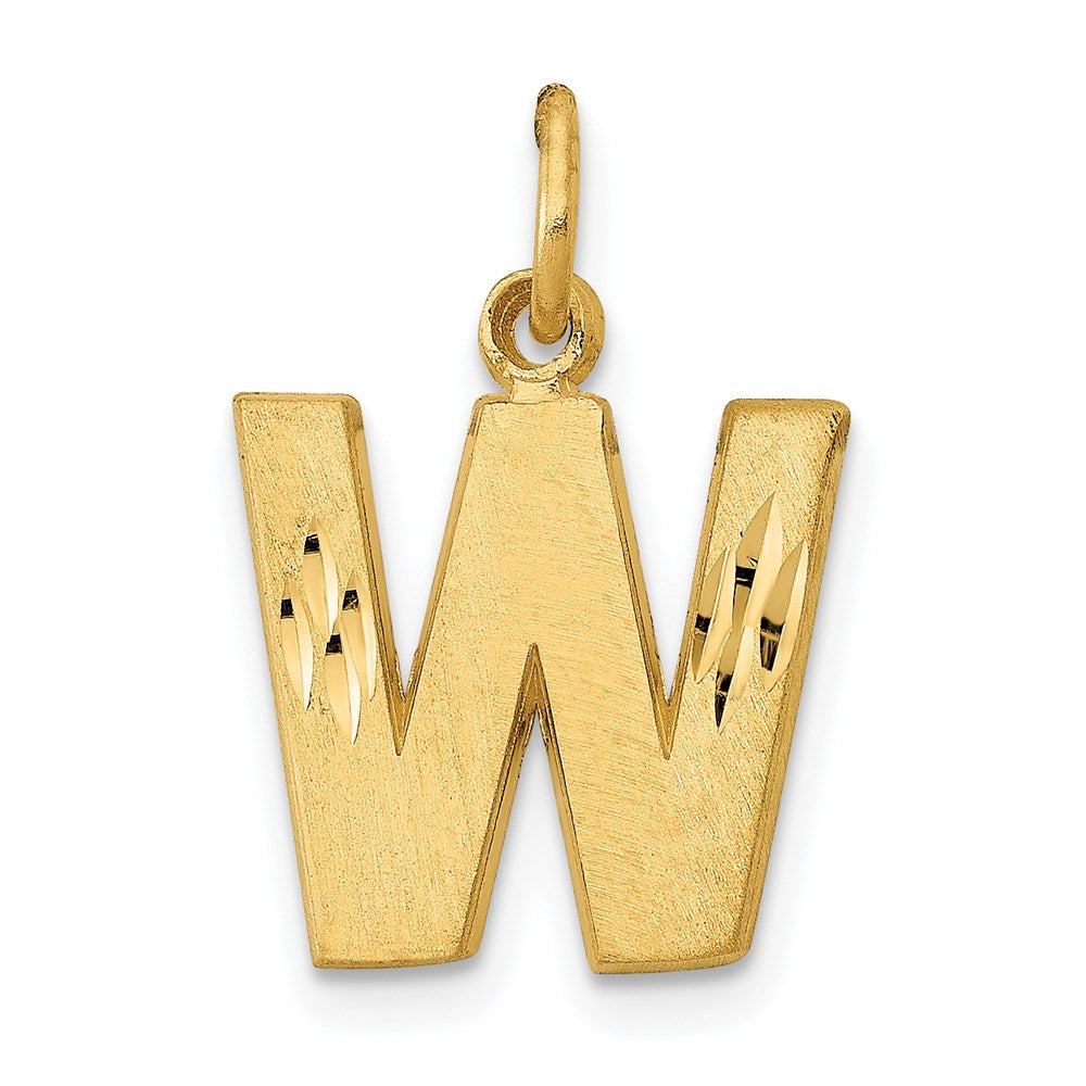 14k Yellow Gold, Julia Collection, Small Satin Block Initial W Pendant, Item P10422-W by The Black Bow Jewelry Co.