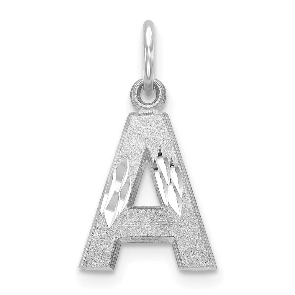 14k White Gold, Julia Collection, Small Satin Block Initial A Pendant, Item P10423-A by The Black Bow Jewelry Co.